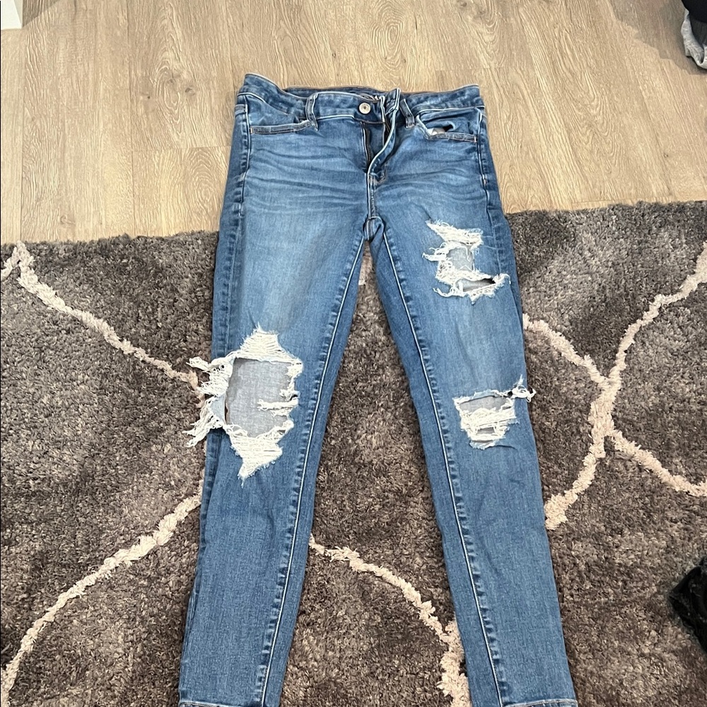 American Eagle Outfitters Ripped Blue Skinny Jeans